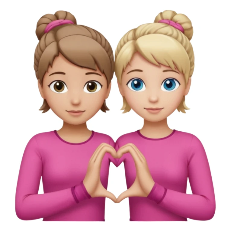 Two best friends making a heart shape with their hands together. One of them has blond hair which is shorter and the other has brown hair tied up. They are both wearing pink outfits. They both have blue eyes  sticker