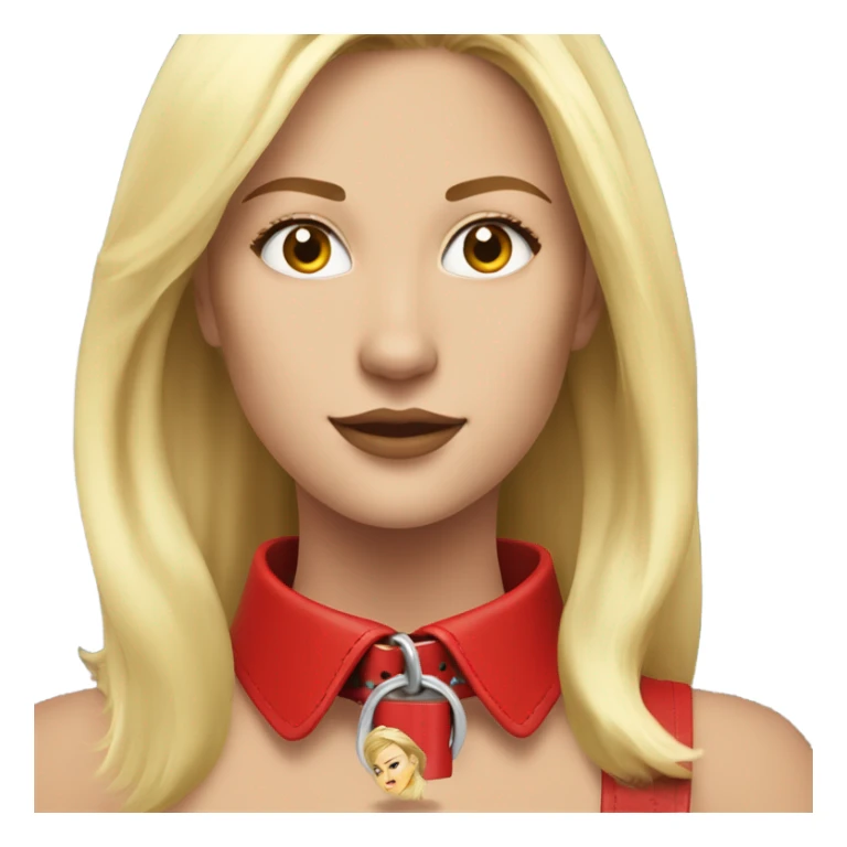 Put a Red leather dog collar on a blond white human female with medium length hair sticker