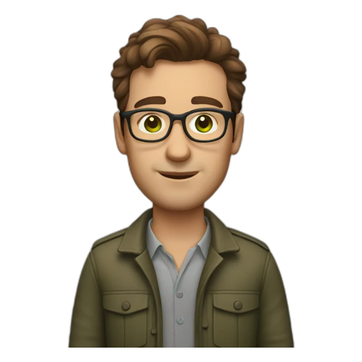 guy with glasses, brown-haired ecologist, thick eyebrows green eyes sticker