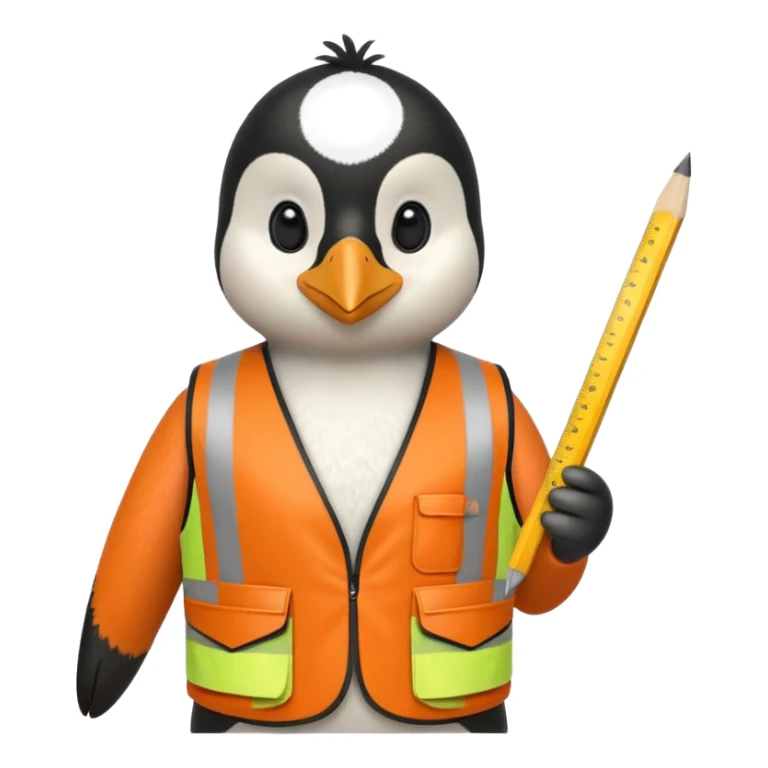 worker penguin wearing orange west holding a ruler sticker