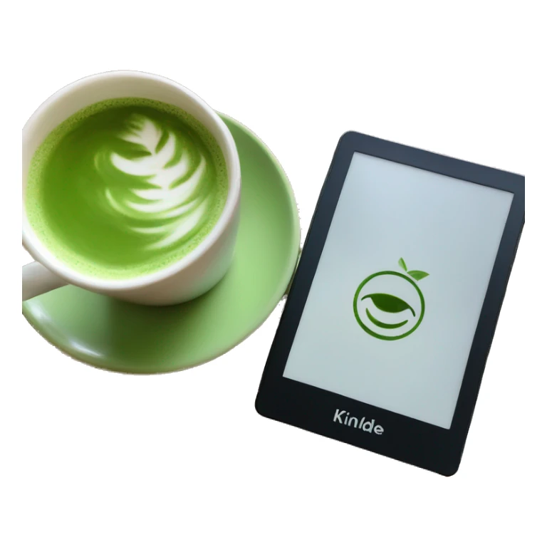 kindle ereader next to a matcha latte sticker