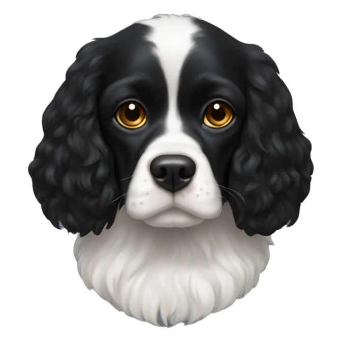 Small completely black king spaniel with black fur on his whole face and white fur on chest sticker