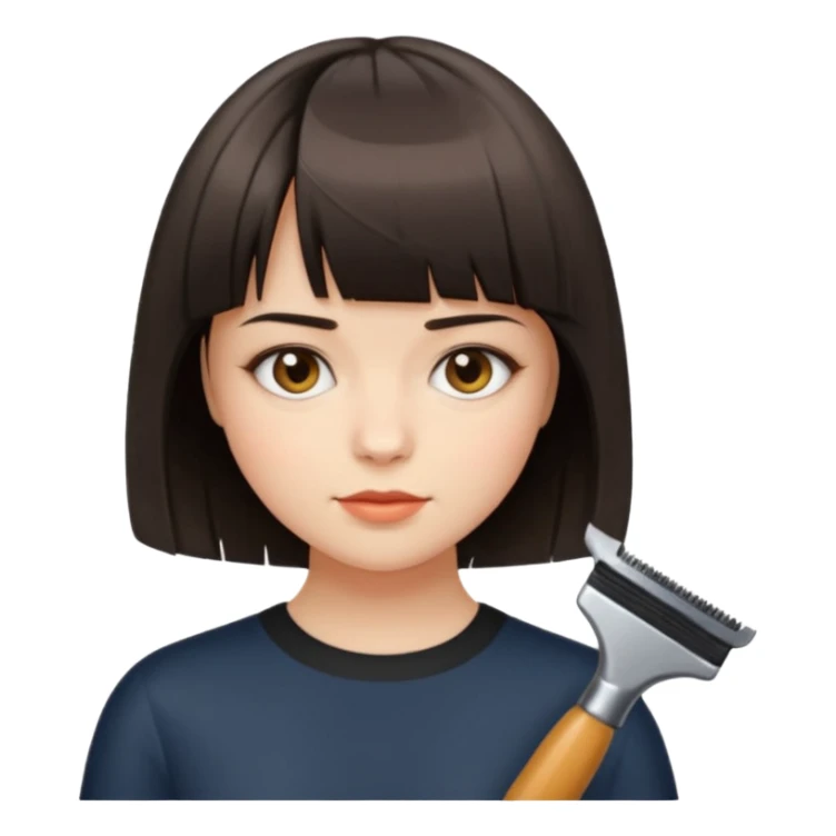 A short haired girl (a lob haircut) cutting her bangs sticker