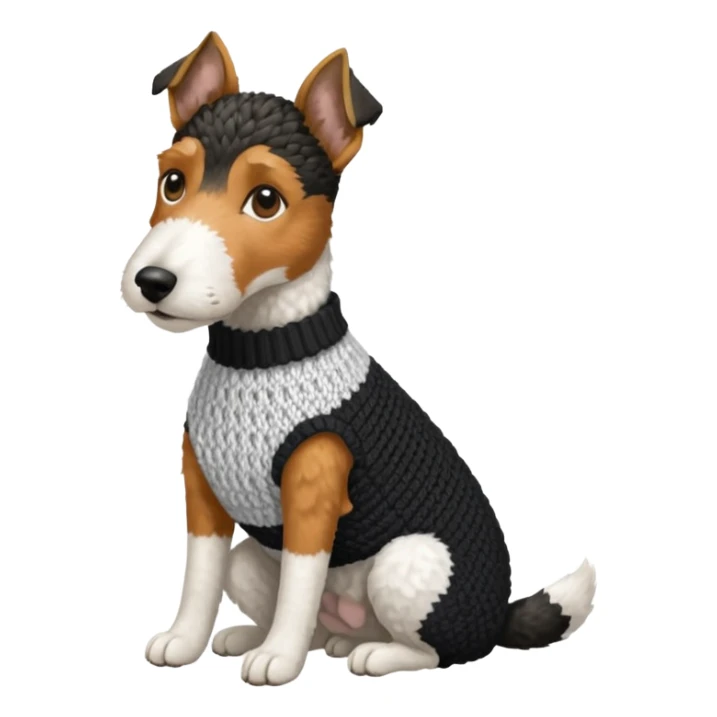 Fox terrier seduto in bianco e nero con vestitino in maglia sticker