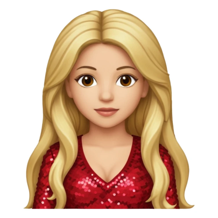 Shakira with long dark blonde hair, red sequin outfit sticker