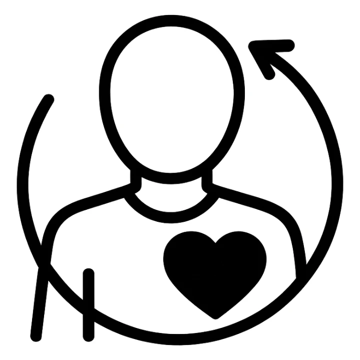 icon for chronic illness, person with a heart and a looping arrow to indicate ongoing care sticker