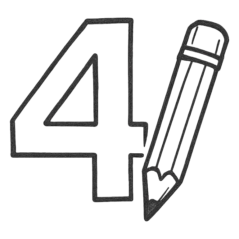 Minimalistic number 4 drawn with a pencil, one color, Pantone 186 sticker