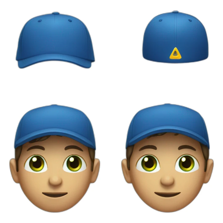 boy, green eyes, and triangle head face shape, blue cap, wearing a reversed blue cap sticker