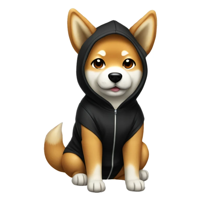 Shiba Inu in a black hoodie with horns sticker