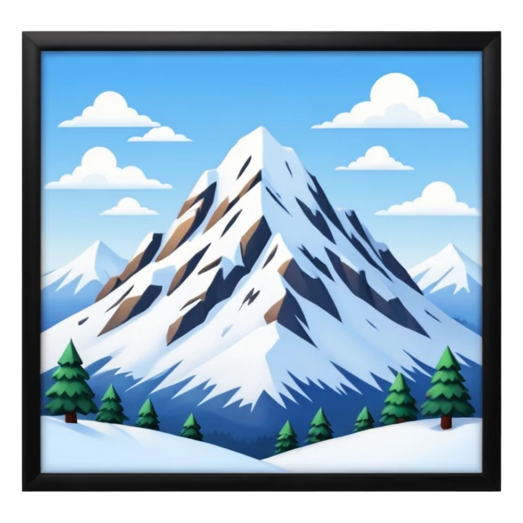 simple painting in a frame with snowing ,ountain sticker