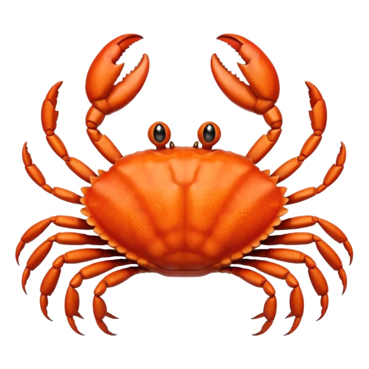 A high-resolution digital illustration of a crab, semi-realistic style. The crab is shown head on with a big smile  sticker