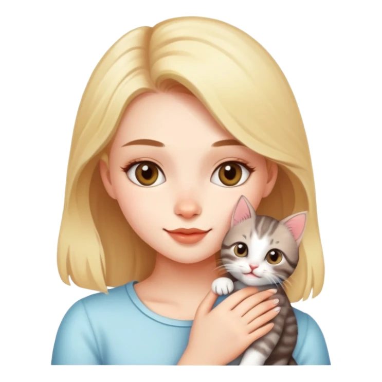 Beautiful girl celebrates birthday with kitten sticker