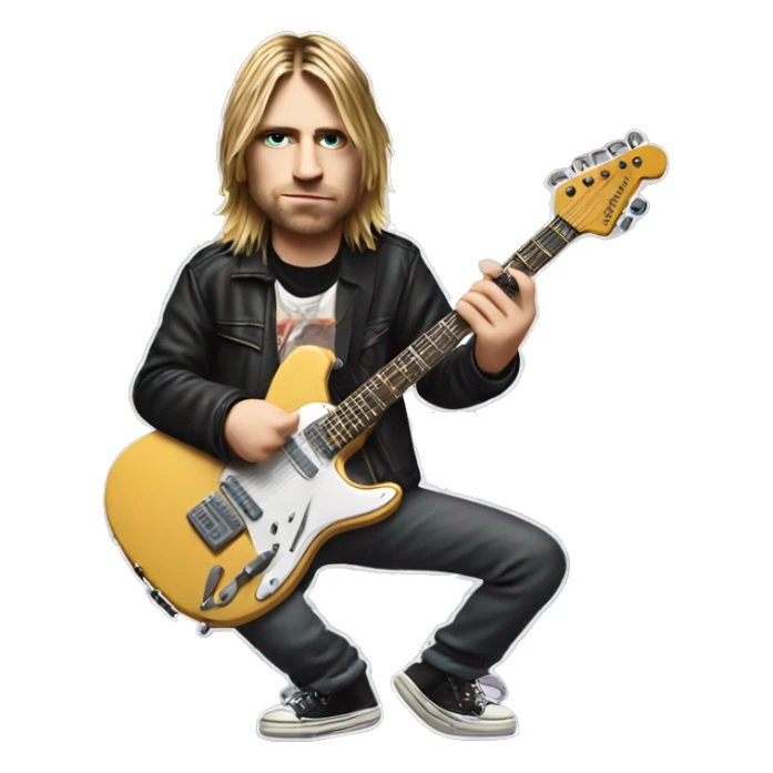 Kurt Cobain holds an electric guitar sticker