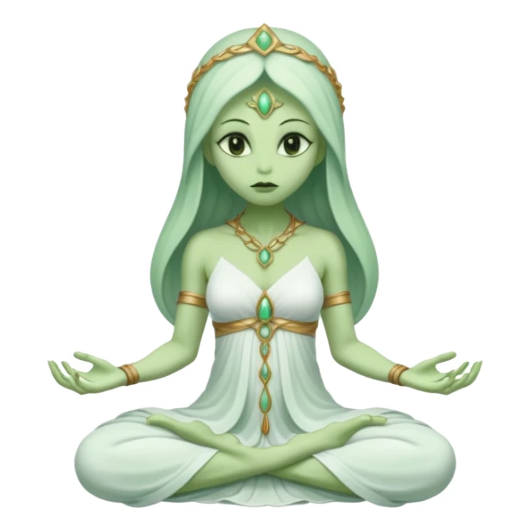 a Reptilian alien woman,in meditation, white dress like a priestess sticker