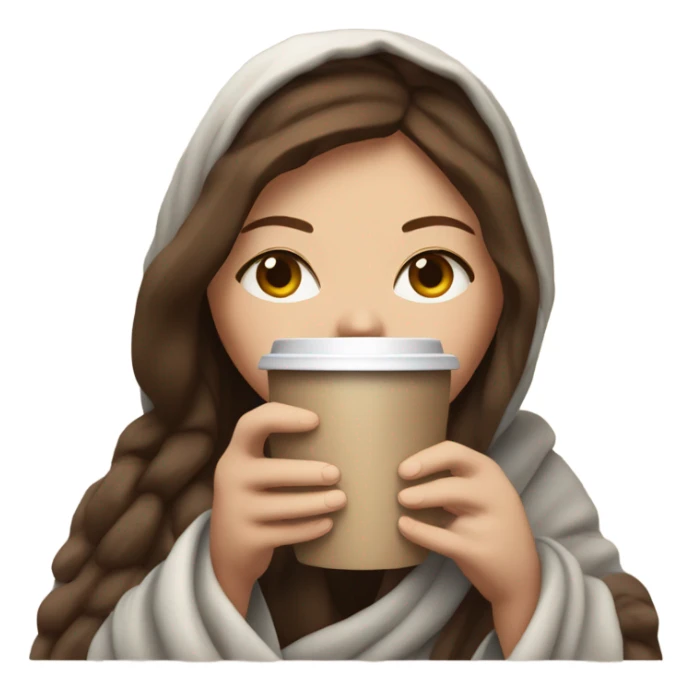 White girl brunette inside a blanket sipping coffee eyes closed sticker