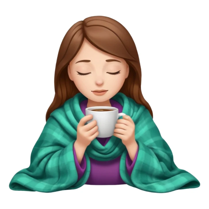 brown-haired white girl inside a blanket sipping coffee eyes closed sticker