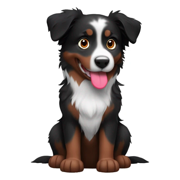 Small black australian shepherd dog with huge maroon heart sticker