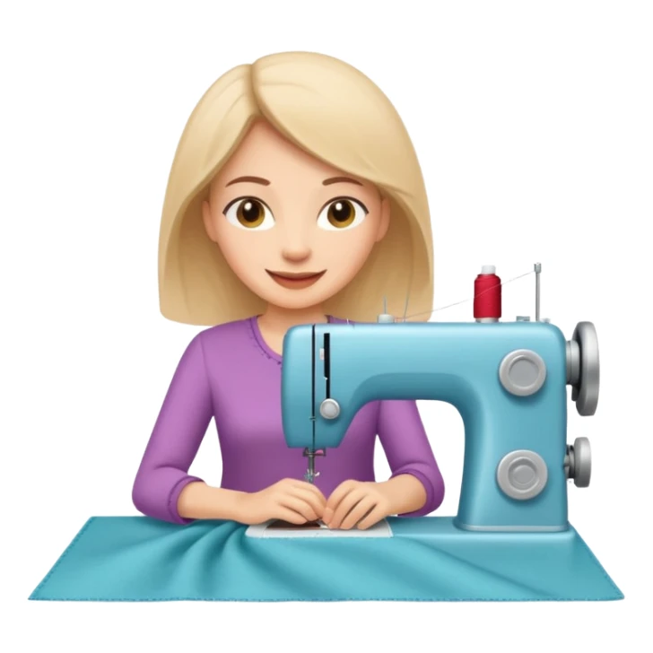cheerful woman sewing fabric on a sewing machine sticker