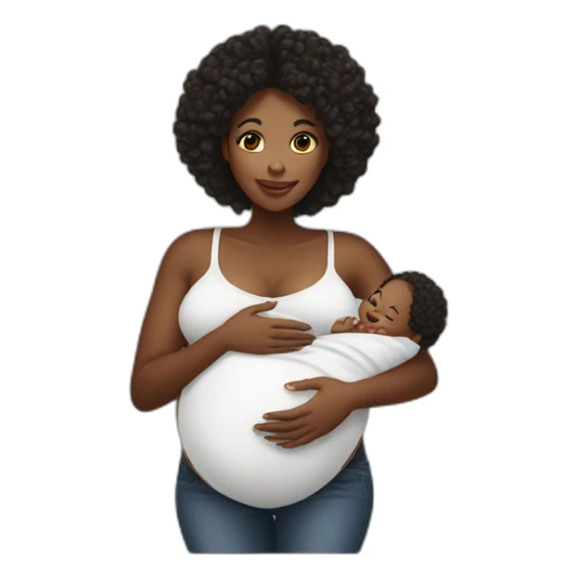 Beautiful pregnant Black women holding baby sticker