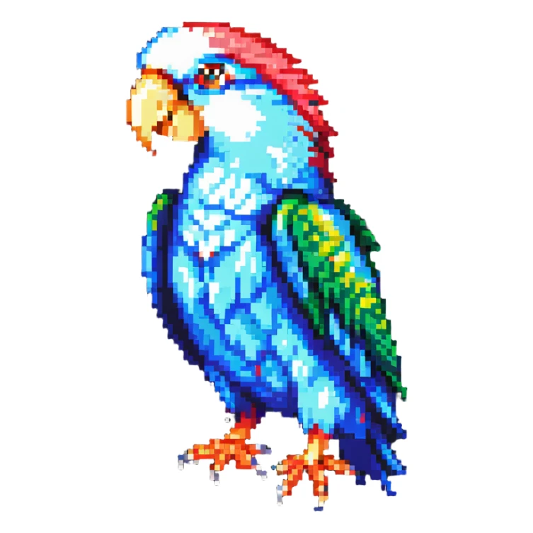 super minimal pixel art party parrot with big pixels in classic head-bob pose sticker