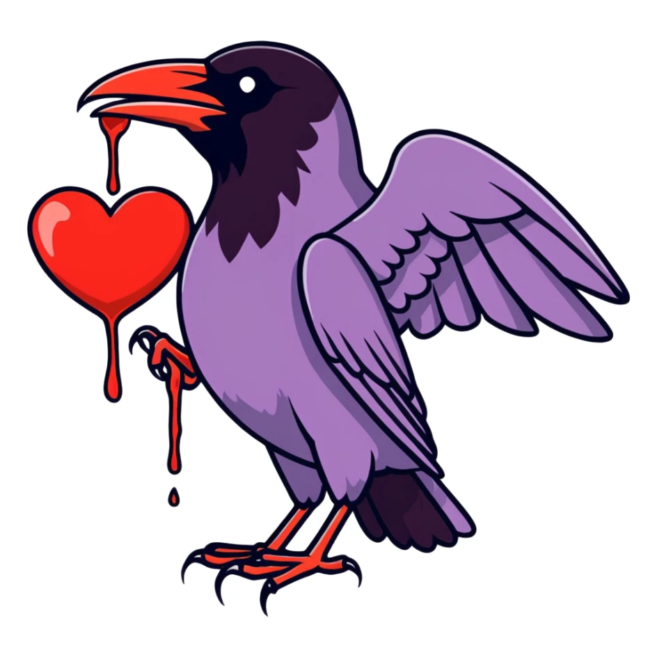 Raven pecking bleeding heart to pieces  sticker