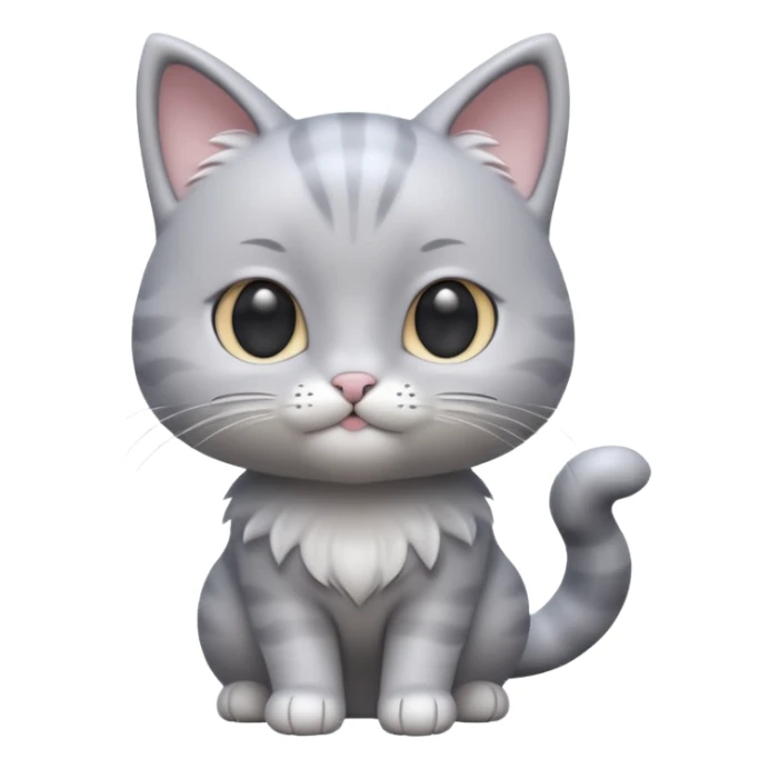 A 3D cartoon silver-gray Cute cat with smooth skin, gentle expression, elegant pastel lighting, cinematic Memoji rendering. full body or half body. sticker