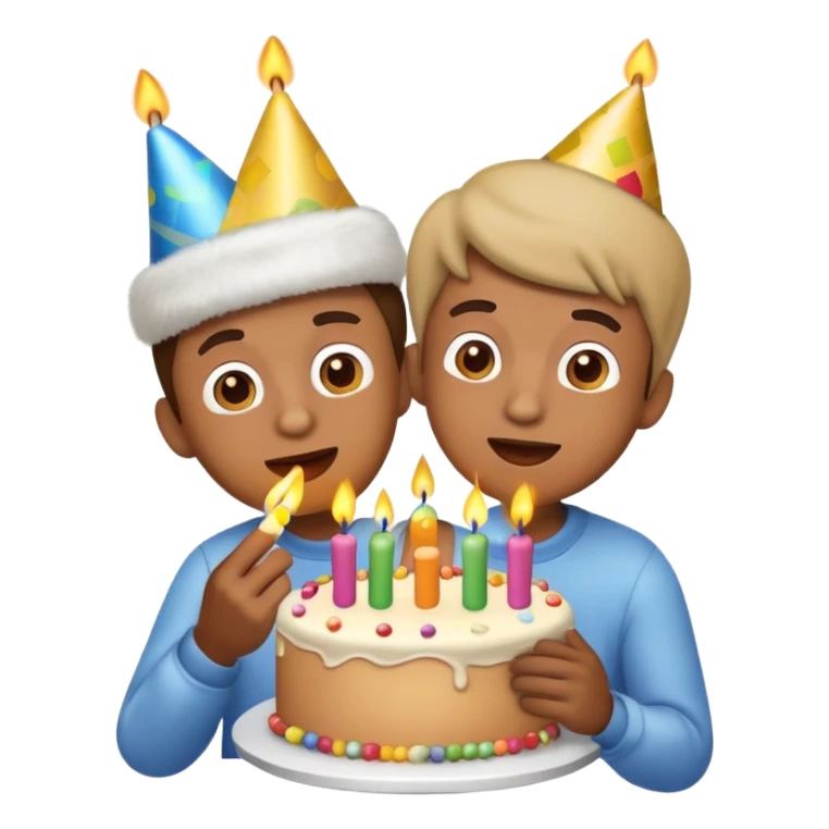 emoji guy with birthday hat on while blowing candles on cake sticker