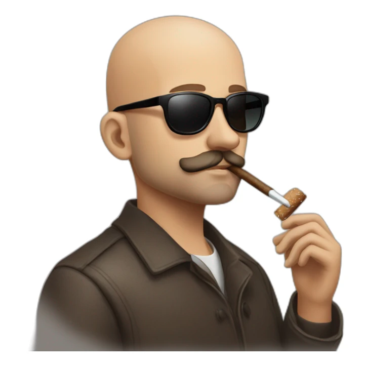 Andrew Tate, bald, small beard and mustache, sunglasses, smoking a tobacco cigar, Andrew Tate's appearance is serious sticker