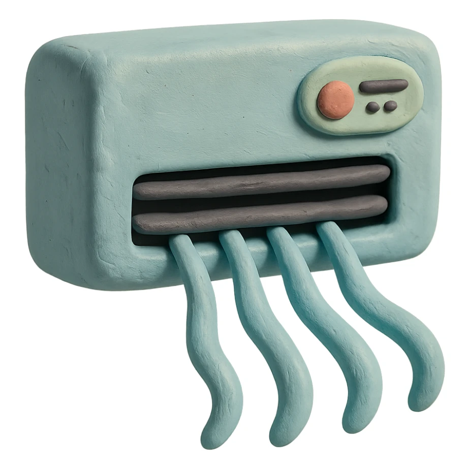 playful air conditioning unit with cool air waves in claymation style with pastel colors sticker