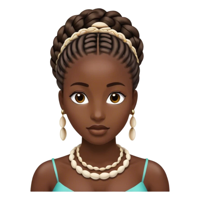 African queen with cowrie shell necklace and long braids updo sticker