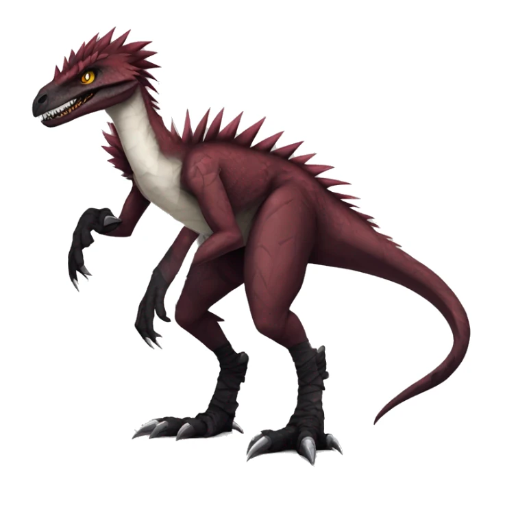Maroon edgy badass modern sexy handsome punk velociraptor-dragon-Digimon, with black spiky mane, full body sticker