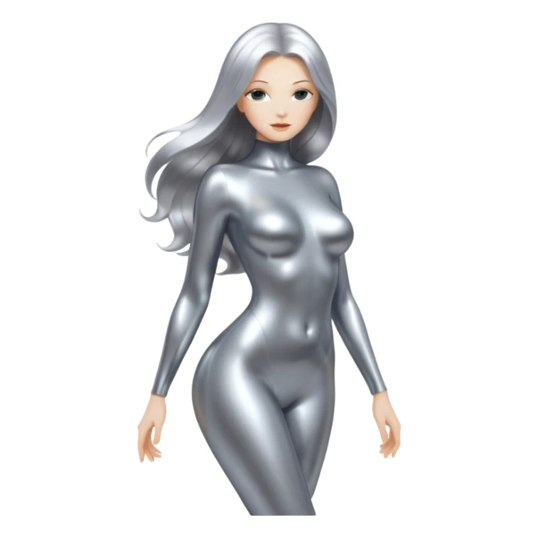 abstract sensual body silhouette, liquid silver chrome, smooth curves and posing, long metallic chorme hair sticker