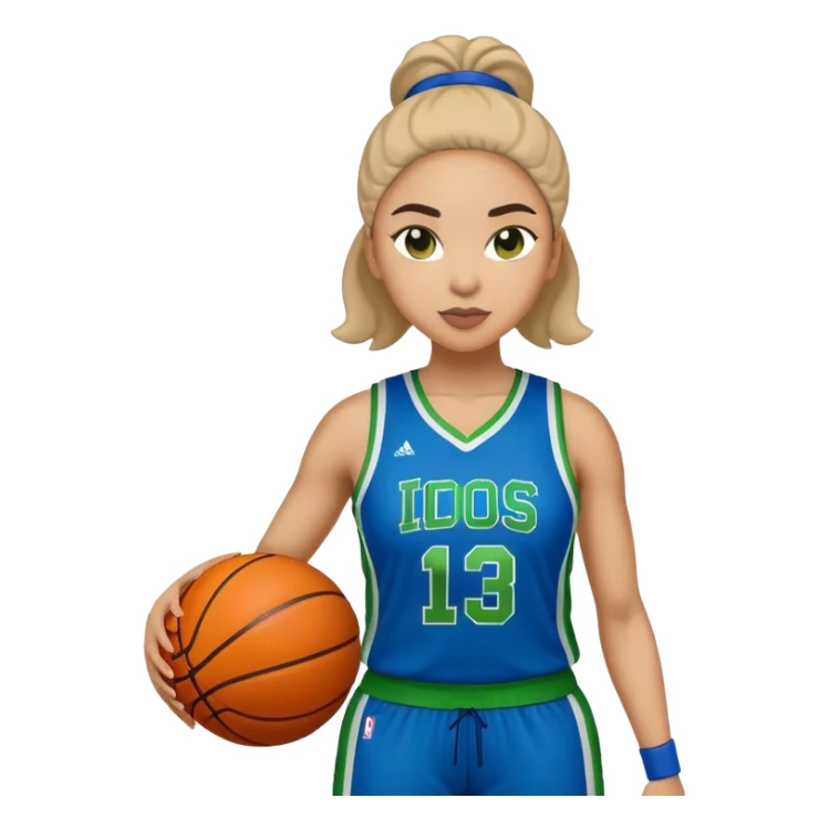 full figure light latino women basketball player wearing blue and green uniform sticker