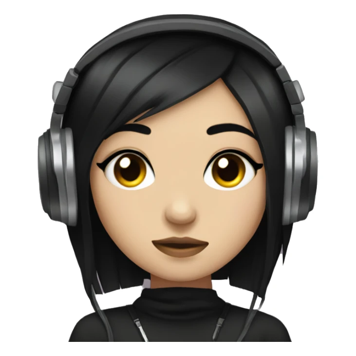 emo girl with black hair and headphones and heavy eyeliner sticker