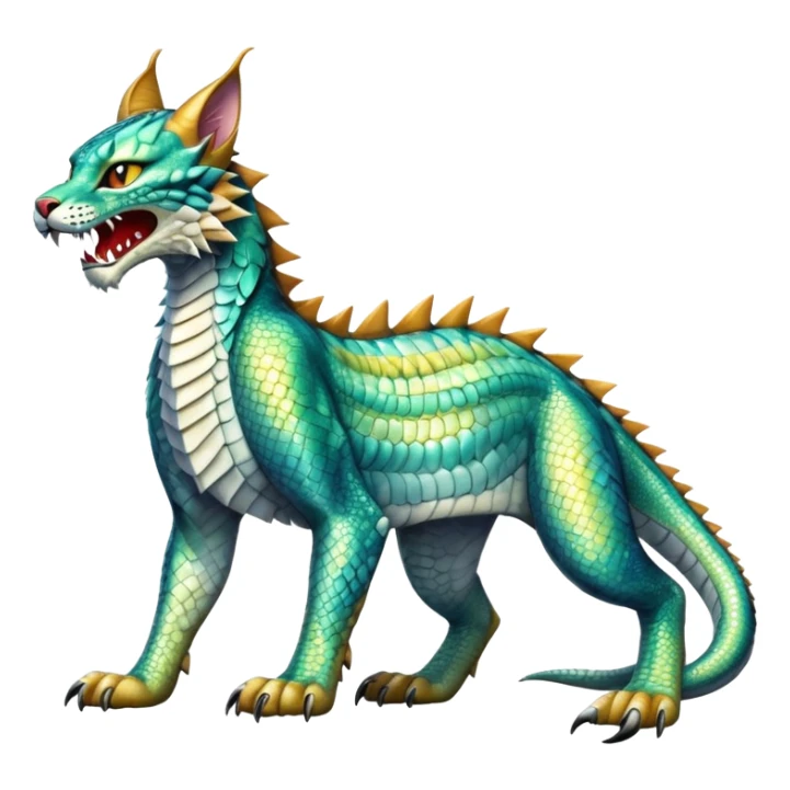 Shiny exotic iridescent Dragon-Tiger-type Lynx-Caracal-Crocodile-Bobcat-Fakémon-creature full body sticker