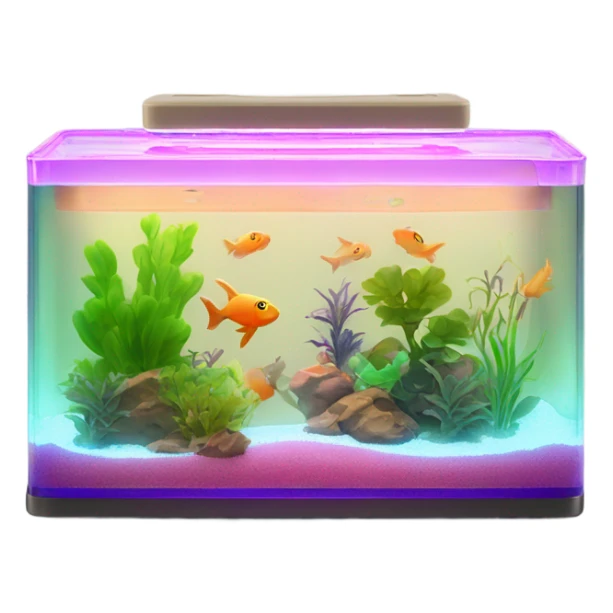 Rectangular fish tank, beige lid and wedgesk with plants inside  and glow tetra fish in neon colors  sticker