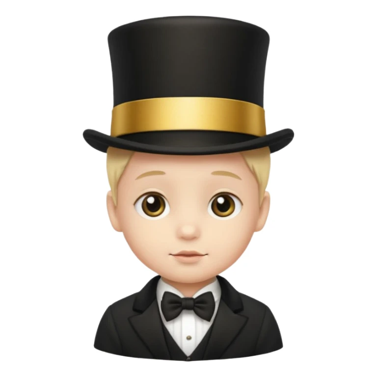 a baby face in a black top hat with a gold stripe sticker