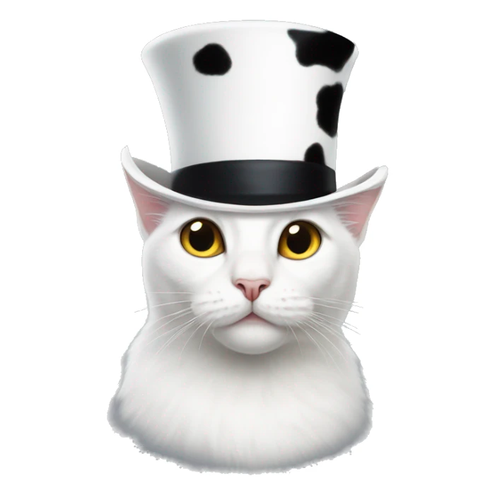 White Cat  with black cow spots in a top hat  sticker