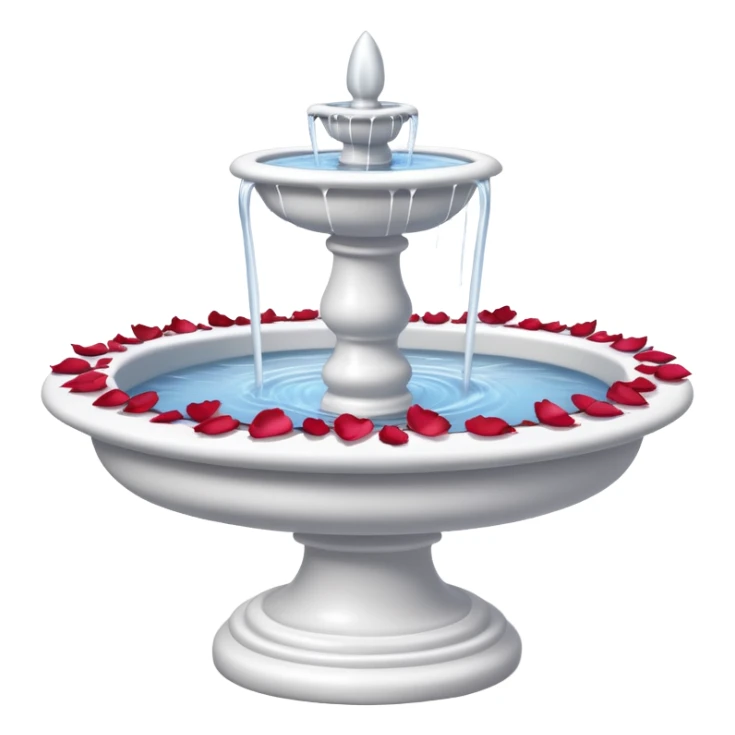 A white romantic porcelain fountain with rose petals scattered around sticker