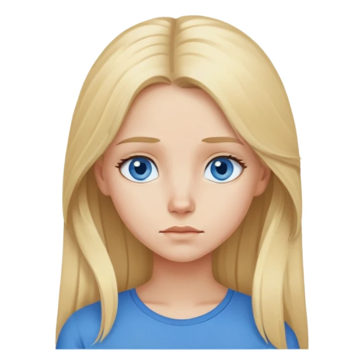 blonde girl blue eyes thinking long hair blue top sticker