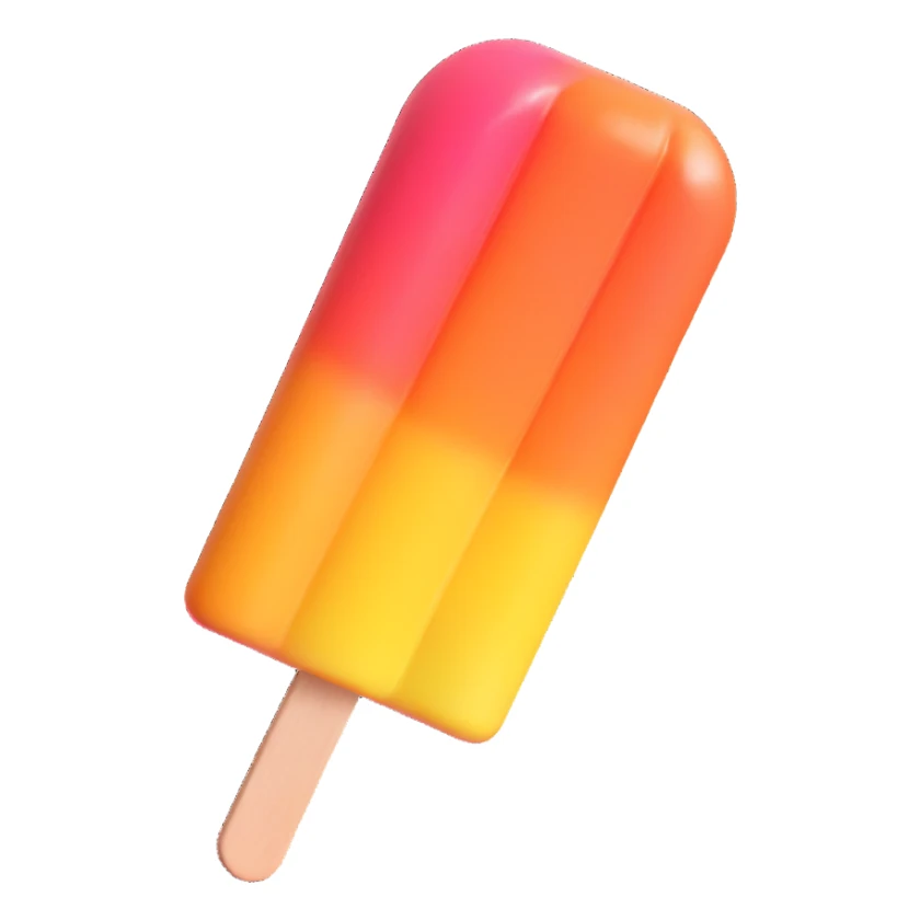 Enhance the 3D shine and glossiness on the popsicle, making it more reflective and vibrant in the 3D iOS emoji style with a white background. sticker