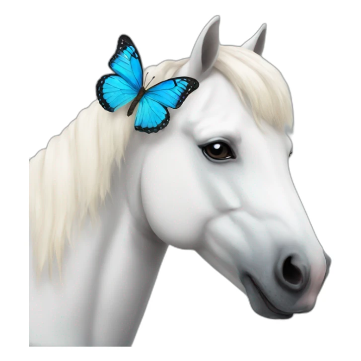 White horse with a butterfly on his nose sticker