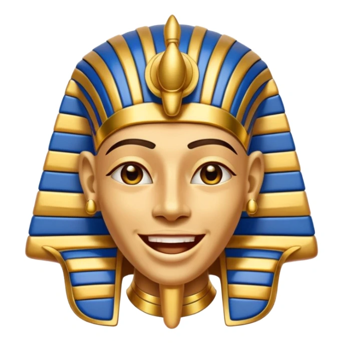 Discord emoji for "RA Silkroad", Ancient Egyptian theme, funny Pharaoh face laughing, cartoonish, colorful, shiny gold, small and clear.
 sticker