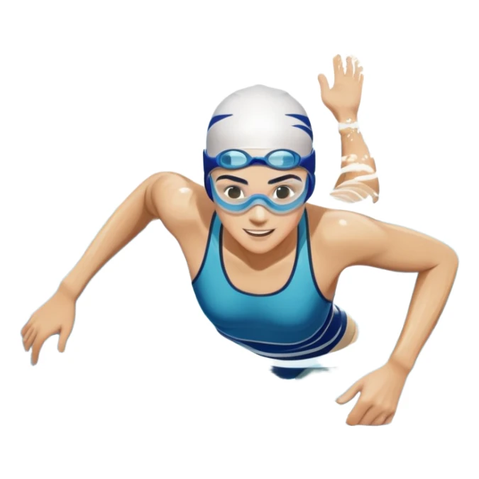 An icon featuring a swimmer in motion, cutting through the water with smooth strokes. The design includes ripples, goggles, and a swimming cap, symbolizing the fluidity and grace of swimming. Transparent background highlights the speed, technique, and rhythm of the sport. sticker