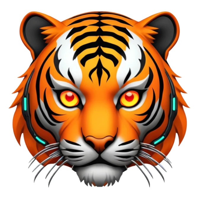 cyberpunk tiger face with neon elements and cybernetic implants for Twitch emote sticker