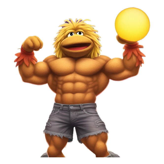 Detailed image of  fraggle rocks hot muscle trainer sunset colored sticker