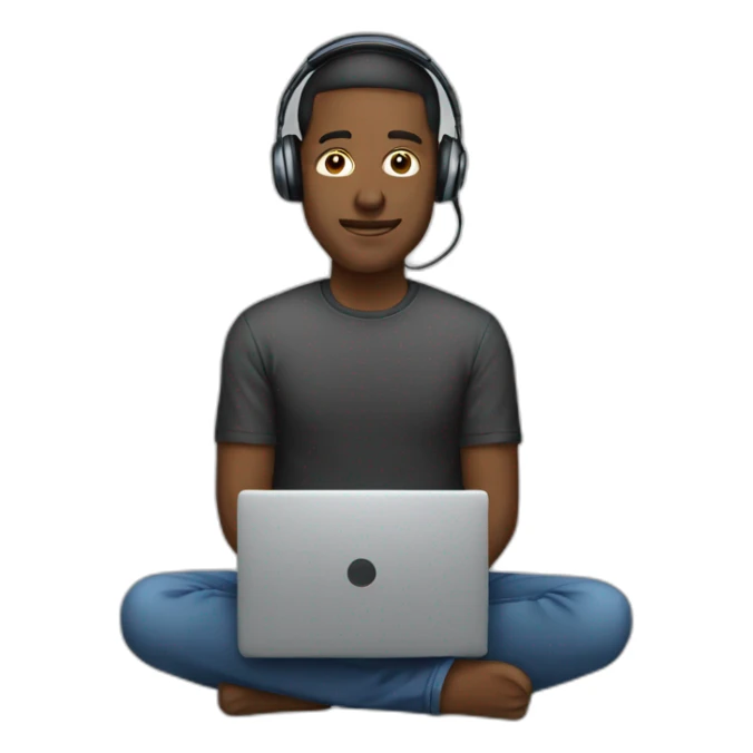 A MAN WITH HEADPHONES SITTING IN FRONT OF A LAPTOP sticker