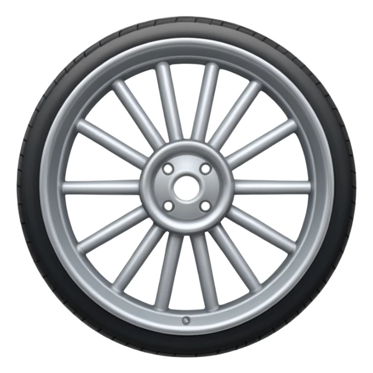 Realistic front-view wheel with perfectly symmetrical design, evenly spaced straight spokes, equal distance between each spoke, centered composition, smooth metallic texture, clean edges, no background. sticker