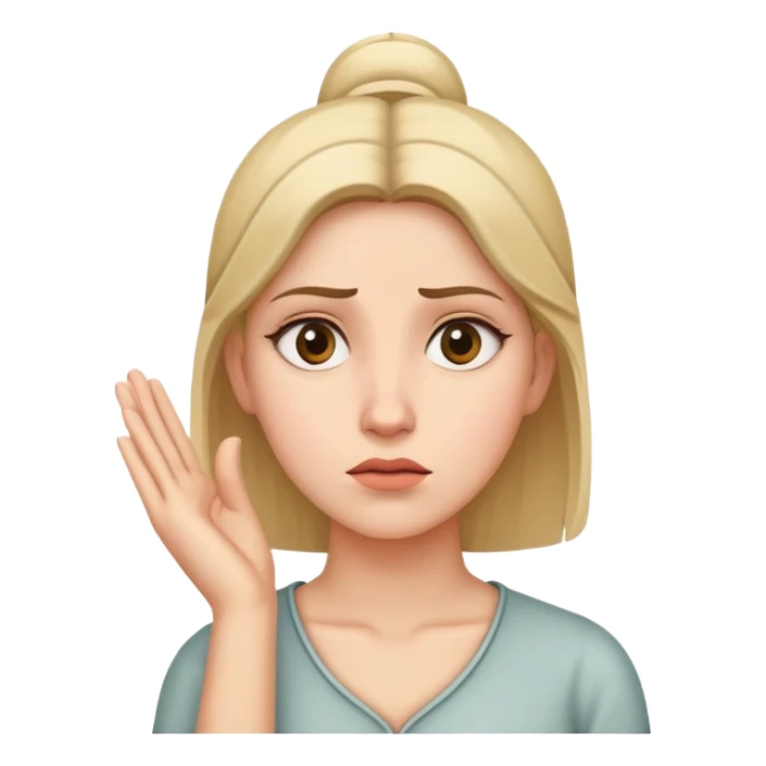 Woman with one hand near temple, tilted head and confused expression sticker