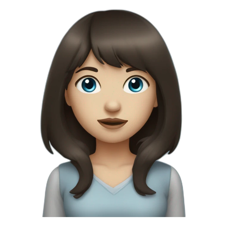 girl with dark brown hair, thick bangs, blue eyes sticker